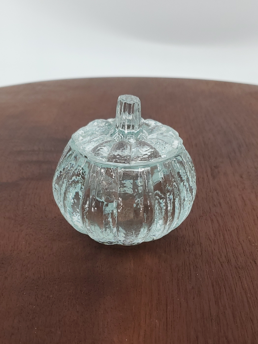 Vintage Homco Home Interiors Clear Textured Glass Pumpkin Dish with Lid